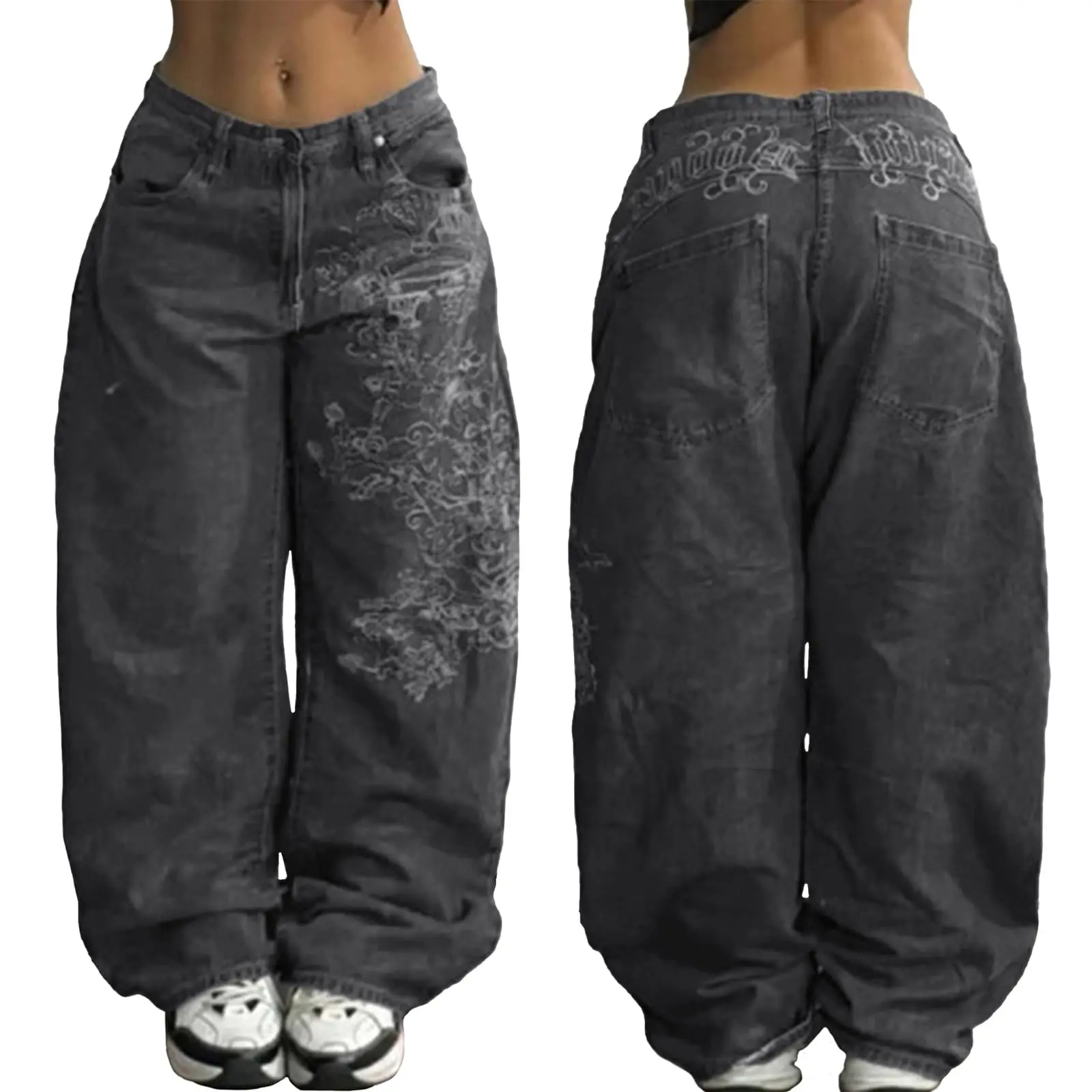 Baggy Jeans Women Men Hip Hop Goth Street Y2k Jeans Print Vintage High Waist Denim Wide Leg Pants Street Wear