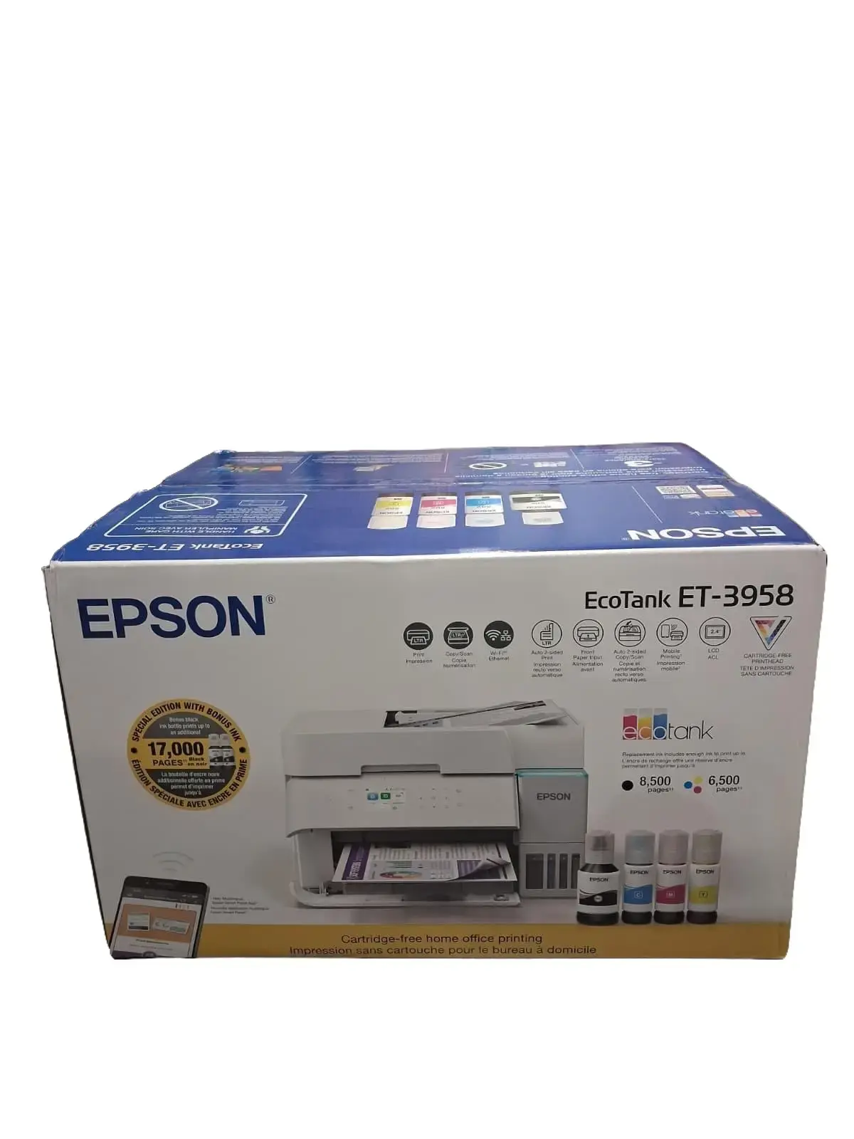 Epson EcoTank ET-3958 Wireless All-in-One Color Supertank Printer, White