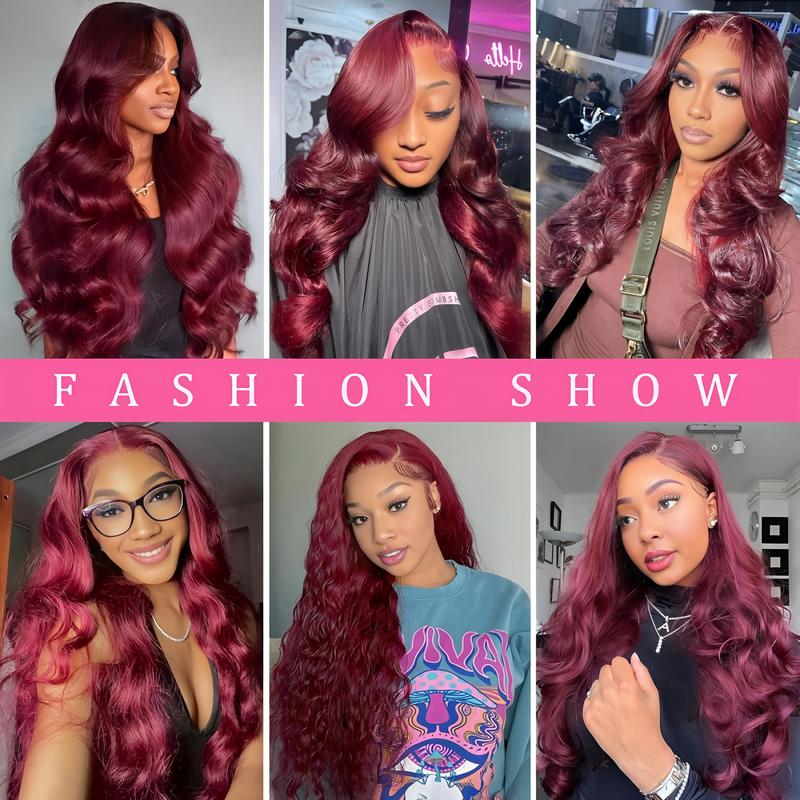 30" 99J Burgundy Body Wave Human Hair Lace Front Wigs 13x6 HD Lace Pre Plucked Glueless Wine Red Colored Wigs For Women Rich Burgundy Color Lightweight Breathable Long-Lasting Styling Versatility