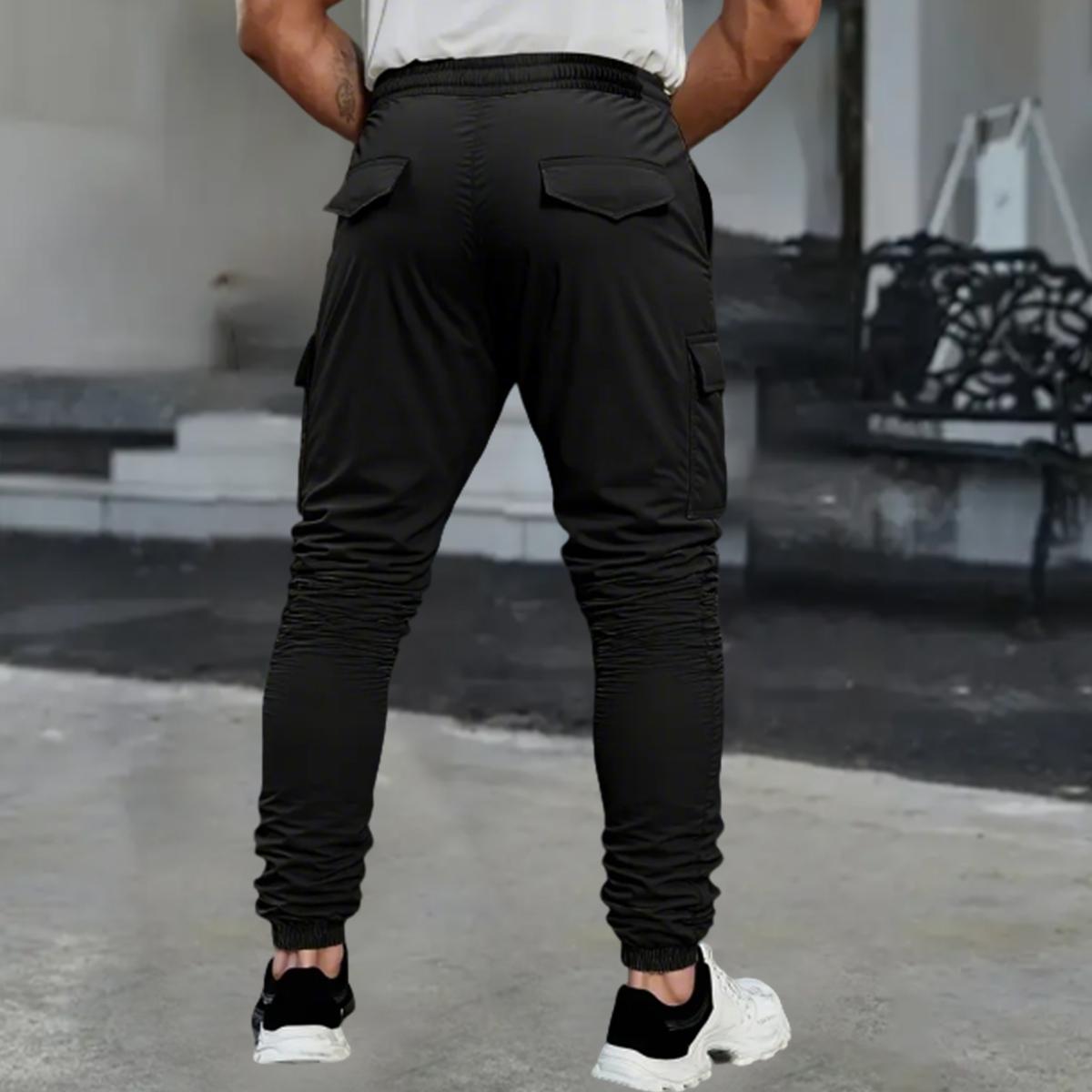 Men's Outdoor Hiking Cargo Pants with Multi-Pockets, Drawstring Waistband, Lightweight & Breathable Casual Trousers for Camping & Walking