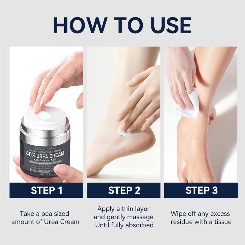 LINKEVAP Intensive Foot Repair Cream 40% Urea 2% Salicylic Acid Deep Moisturizer with Hyaluronic Acid Callus Remover for Soft Feet