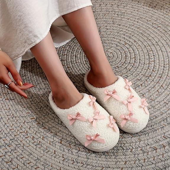 Slippers for Women Cotton Plush Soft Bowknot Memory Foam House Shoes Comfortable & Cozy Indoor Footwear Slippers for Women Cotton Plush Soft Bowknot Memory Foam House Shoes Comfortable & Cozy Indoor Footwear