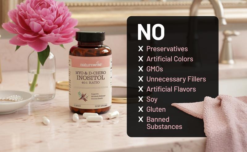 NatureWise Myo-Inositol & D-Chiro Inositol Supplement for Women - Ovarian Health Supplements for Women - Ideal 40:1 Ratio Myo-Inositol to D Chiro Inositol - USA Manufactured