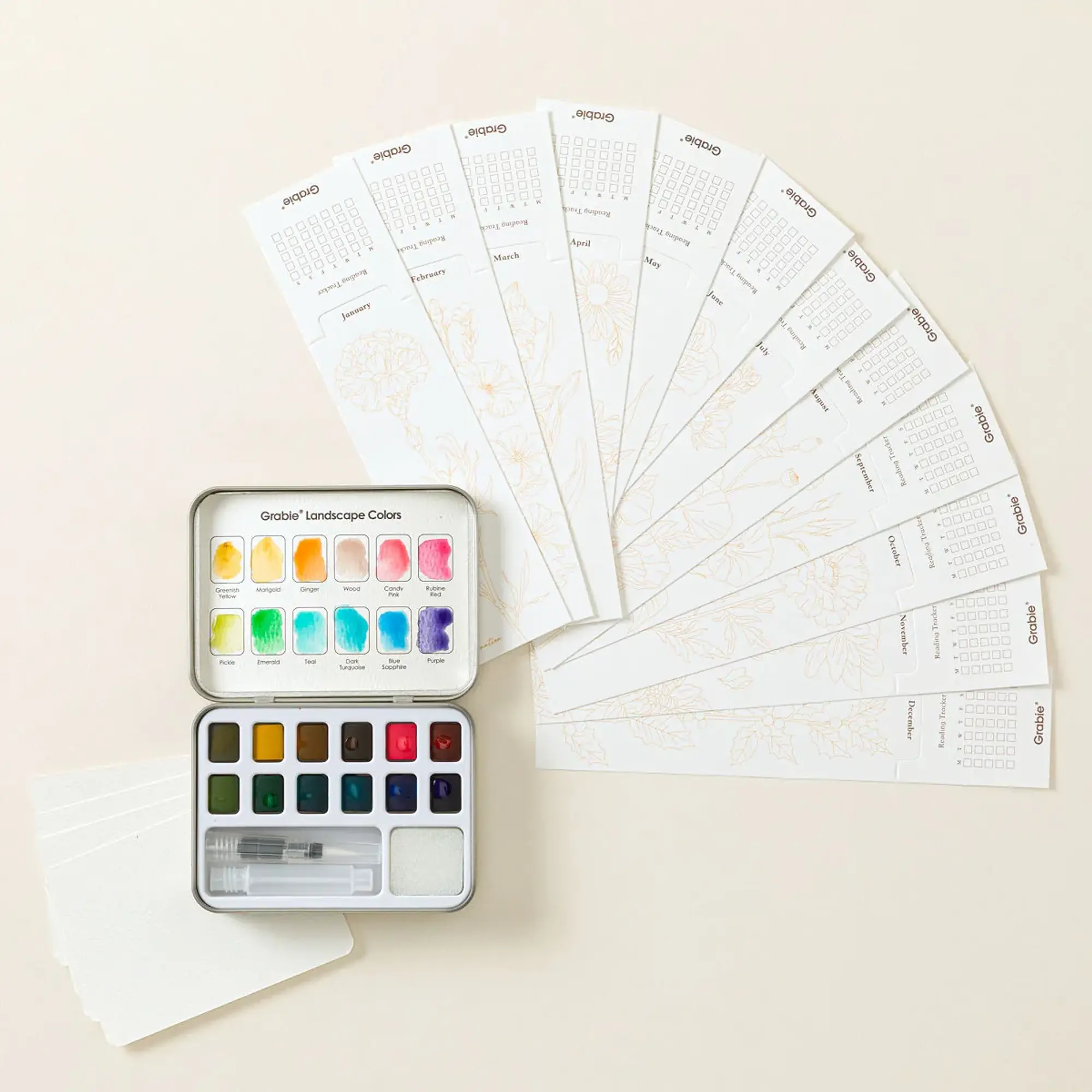 12 Months of Reading Watercolor Bookmark Kit by Grabie