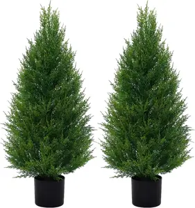 2 Pack 3FT Artificial Cedar Topiary Trees with Full Realistic Leaves, Faux Pine for Home Front Door Porch Patio Garden