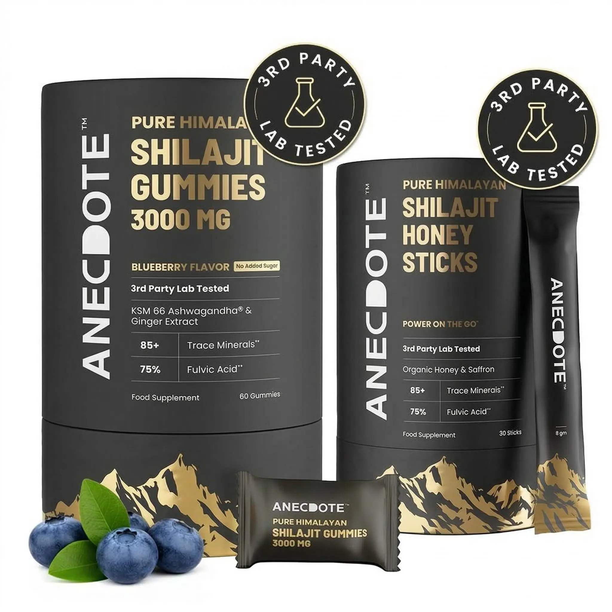 Anecdote Pure Himalayan Shilajit Gummies 3000mg ( 60 gummies ) and Anecdote Pure Himalayan Shilajit Honey Sticks ( 30 Sticks ) Superfood Supplement Muscle Supplement