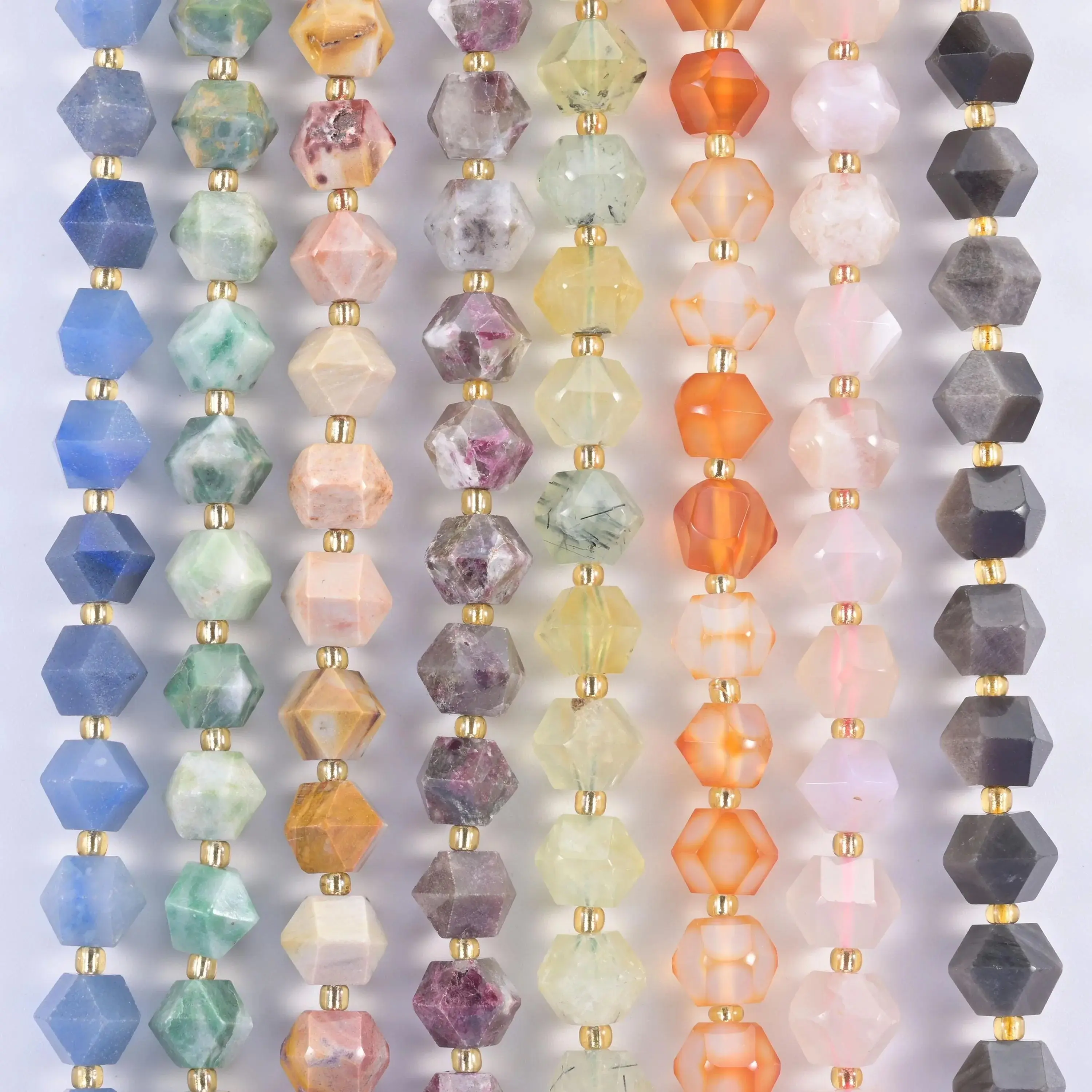 Diamond Cut 8-Sided Center Drilled Natural Stone Beads, 10mm, 1.0mm Drill Hole, 15.5in Strand, 36 Beads - African Agate, Blue Aventurine, #8 Silver Obsidian, Sakura Agate, Orange Carnelian S3, Captivating DIY Jewelry Supplies