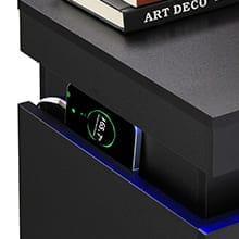 Sikaic Modern Nightstand with LED Lights & Charging Station Black 15.8"D x 17.7"W x 26.8"H Sliding Top Drawers for Bedroom & Living Room