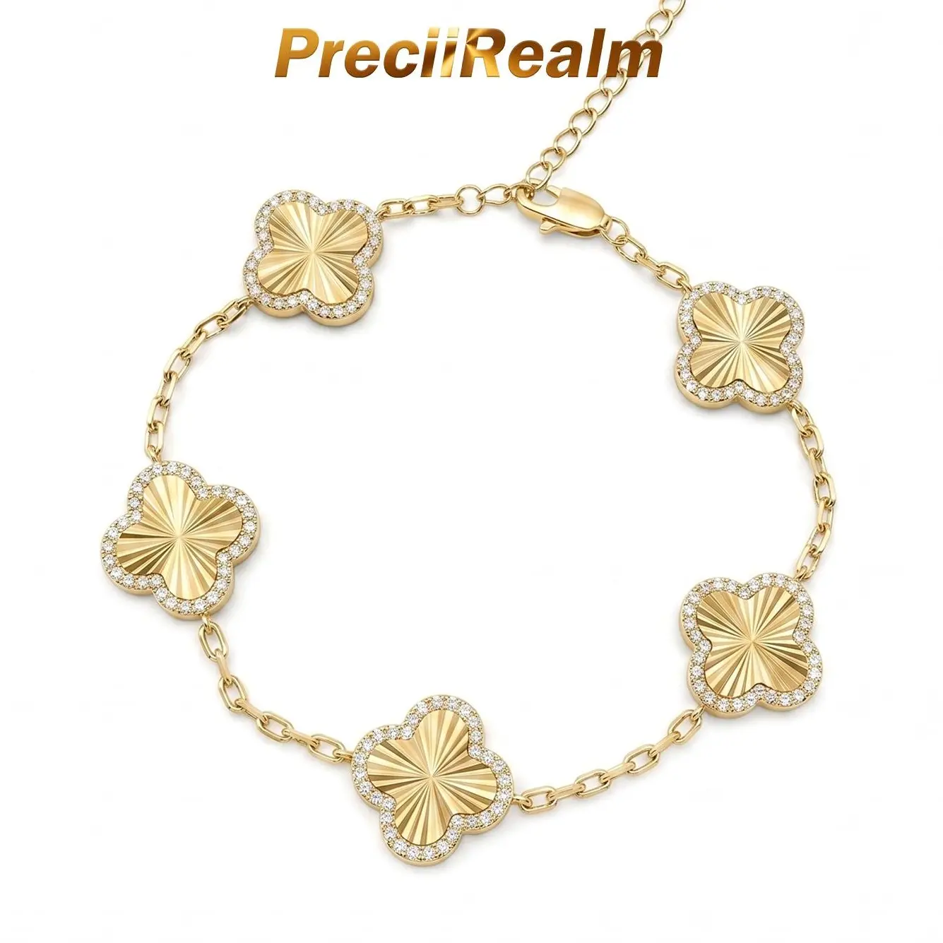 PreciiRealm 14K Gold Clover Lucky Bracelet for Women - Four-Leaf Clover Bracelet - Trendy Jewelry Gifts for Women - Adjustable Trendy Jewelry Gifts