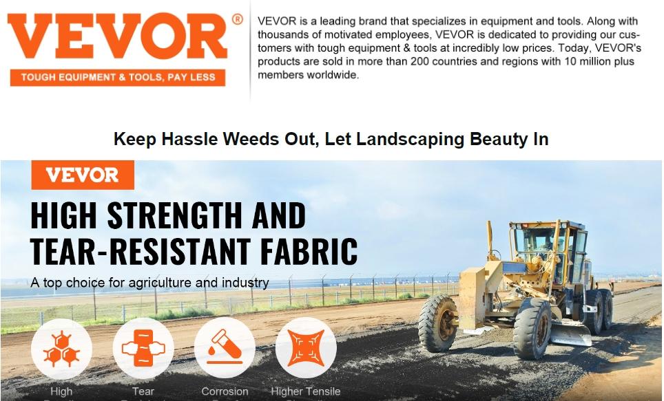 VEVOR Driveway Fabric, TikTokShopBlackFriday, Non-Woven Geotextile Fabric Heavy Duty  High Strength Material with Strong Tear and Corrosion Resistance, Ground Cover Weed Control Fabric, Weed Barrier Fabric, Landscape Fabric