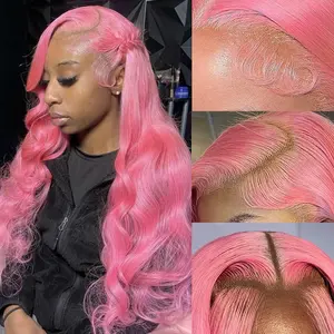 30 Inch Pink 13x6 Human Hair Wig 180 Density Body Wave Wig HD Lace Frontal Wig 13x6 HD Lace Front Wigs Human Hair  Colored Frontal Wigs