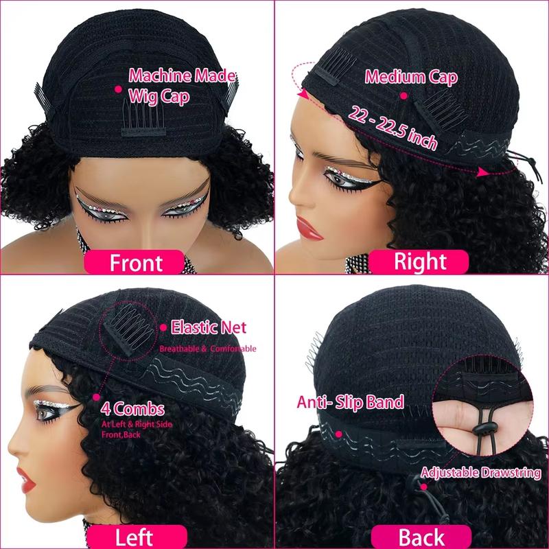 3 IN 1 Half Wig Human Hair Curly 220% Density Glueless Kinky Curly Wigs with Headband Upgrade Seamless Clip Ins Flip Over Design