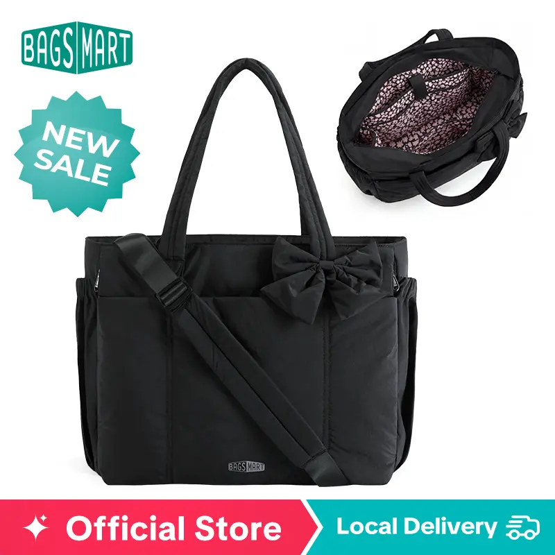 【NEW IN】BAGSMART Cute Puffer Tote Bag, Multiple Floral Print Exterior & Interior Styles, 14L/20L Lightweight Multifunctional Portable Bag & Laptop Shoulder Handbag for Work, Travel, School & Mom Use tiktokshopsummersale tiktokshopbacktoschool