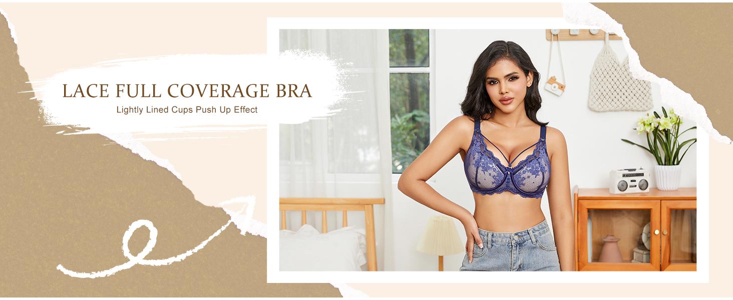 WMBras Sexy Lace Bras for Women Plus Size Push Up Bra Full Coverage Underwire Bra Buttery Soft Deep V Everyday Tshirt Bra