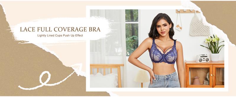 WMBras Sexy Lace Bras for Women Plus Size Push Up Bra Full Coverage Underwire Bra Buttery Soft Deep V Everyday Tshirt Bra