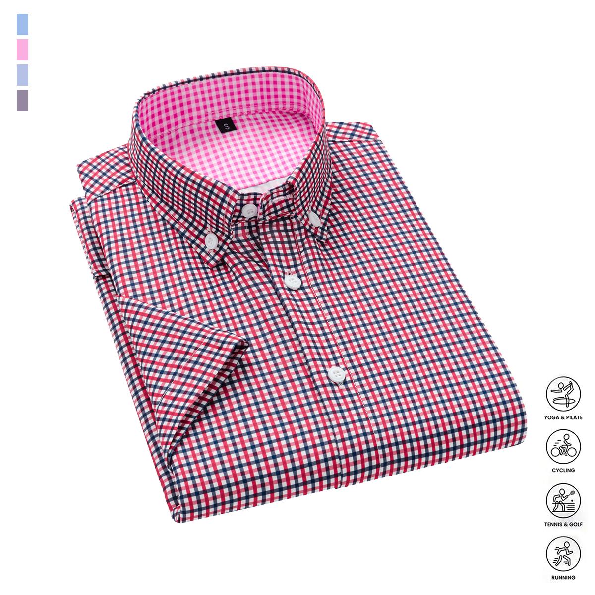 Pack of 4 Men's Summer Casual Business Elegant Short Sleeve Shirts, Solid Color Collared, Breathable Fabric, Lightweight Button Design, Non-Transparent Material, Suitable for Dining Out, Office Work, Parties, Wrinkle-Free Ice Silk Cool Shirts