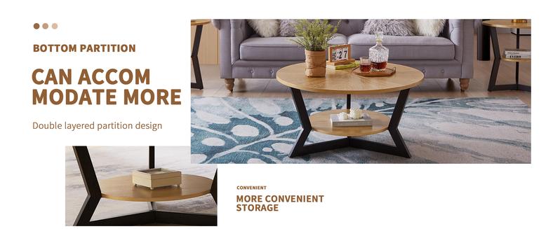 Niccae Modern Coffee Table - Y-Shaped Metal Legs, Wave Texture Wood Top, Organizing Round Table for Small Spaces, Entryway & Bedroom Decor