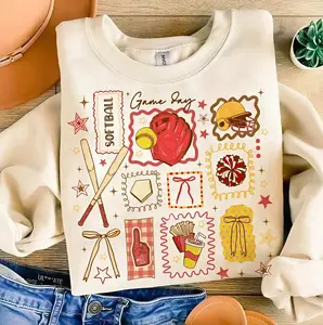 Youth and Adult Softball Game Day Sweatshirt T-Shirt, Cute Softball Doodle Tee, Softball Mom Shirt, Softball Season Gift, Coquette Softball Bow Sweater, Game Day Tee, baseball shirt, Youth clothing, summer outfit