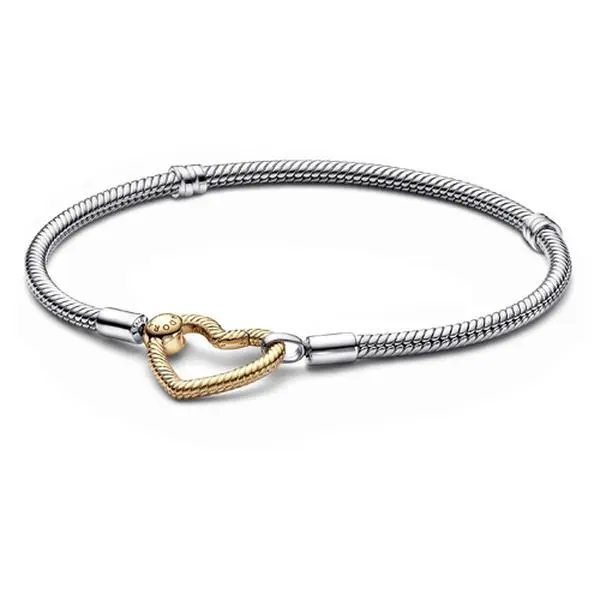 Pandora Moments Heart Closure Snake Chain Bracelet 569539C00-18, Golden Tone Elegant Exquisite Jewelry Bracelet for Adults' Styling