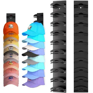 2 Pack Hat Organizer Wall Mounted Baseball Cap Hold up to 20 Hats Black or White Hat Rack for Wall with Strong Adhesive and Wall Drilled for Door Bedroom Closet Easy Access Display Hat Hanger Holder Multilayer Two Mounting Option Hat hook on wall