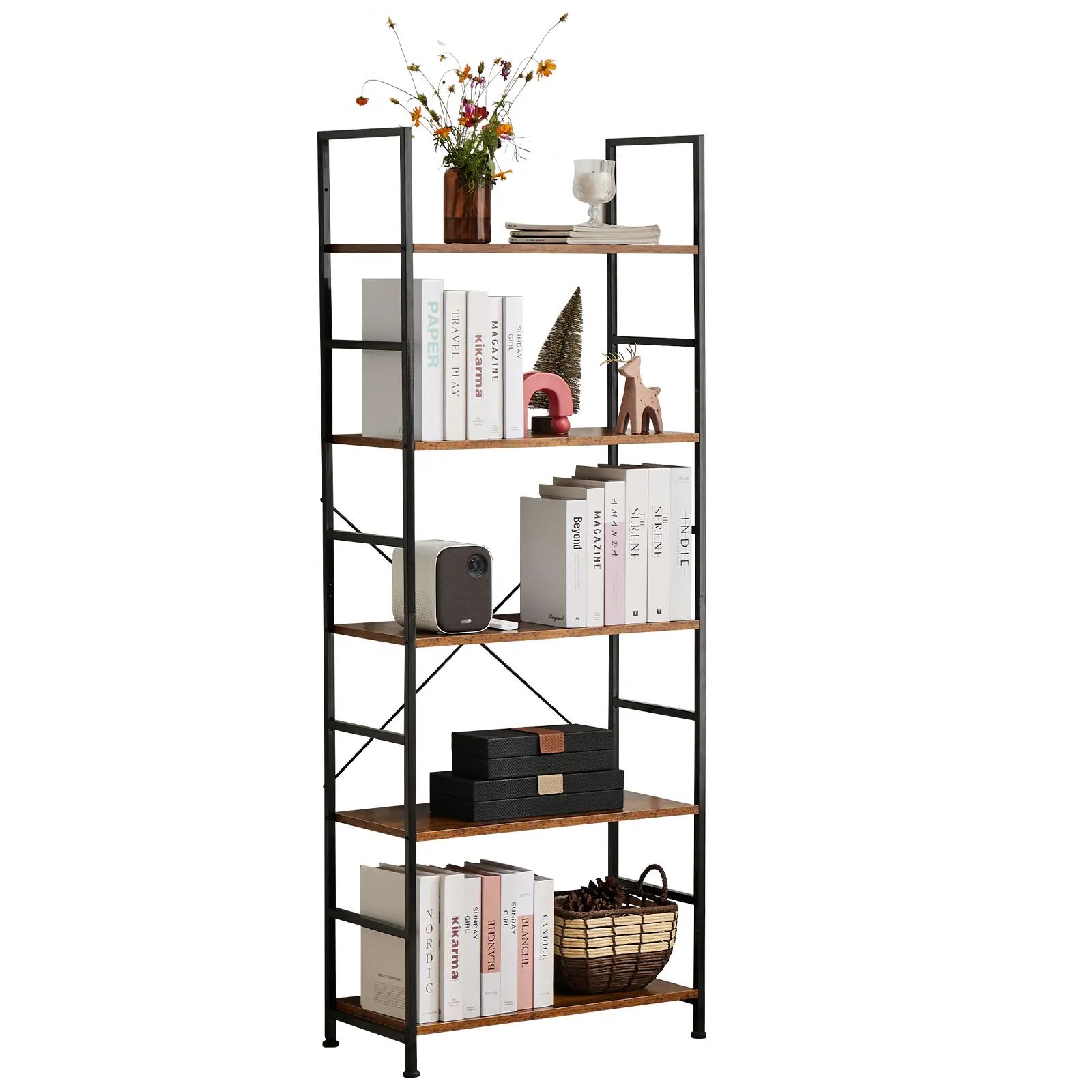 【Deal】Sweet Furniture 5-Tier Heavy-Duty Bookshelf, Modern Industrial Corner Organizer for Bedroom, Home Office - Holds Books, Storage Organization, Room Storage, Heavy Duty, Things for Rooms, Garage Kits, CDs, Movies, Metal Frame