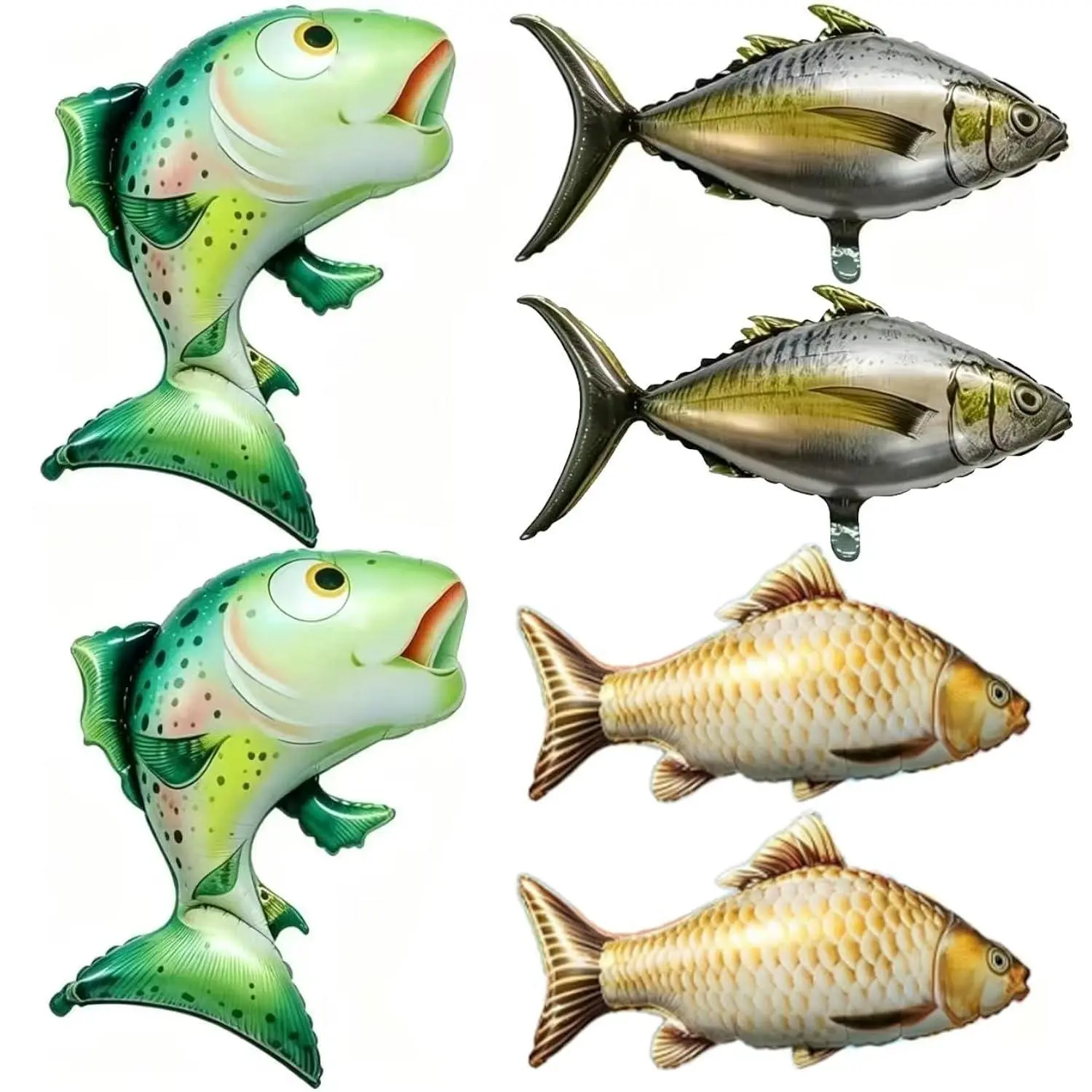 6 Pcs Fish Balloons, 35 Inch Foil Realistic Carp Tuna Salmon Balloons, Ocean Under The Sea Party Balloons For Fishing Party Decorations,Underwater Theme Party, Pool Party Supplies