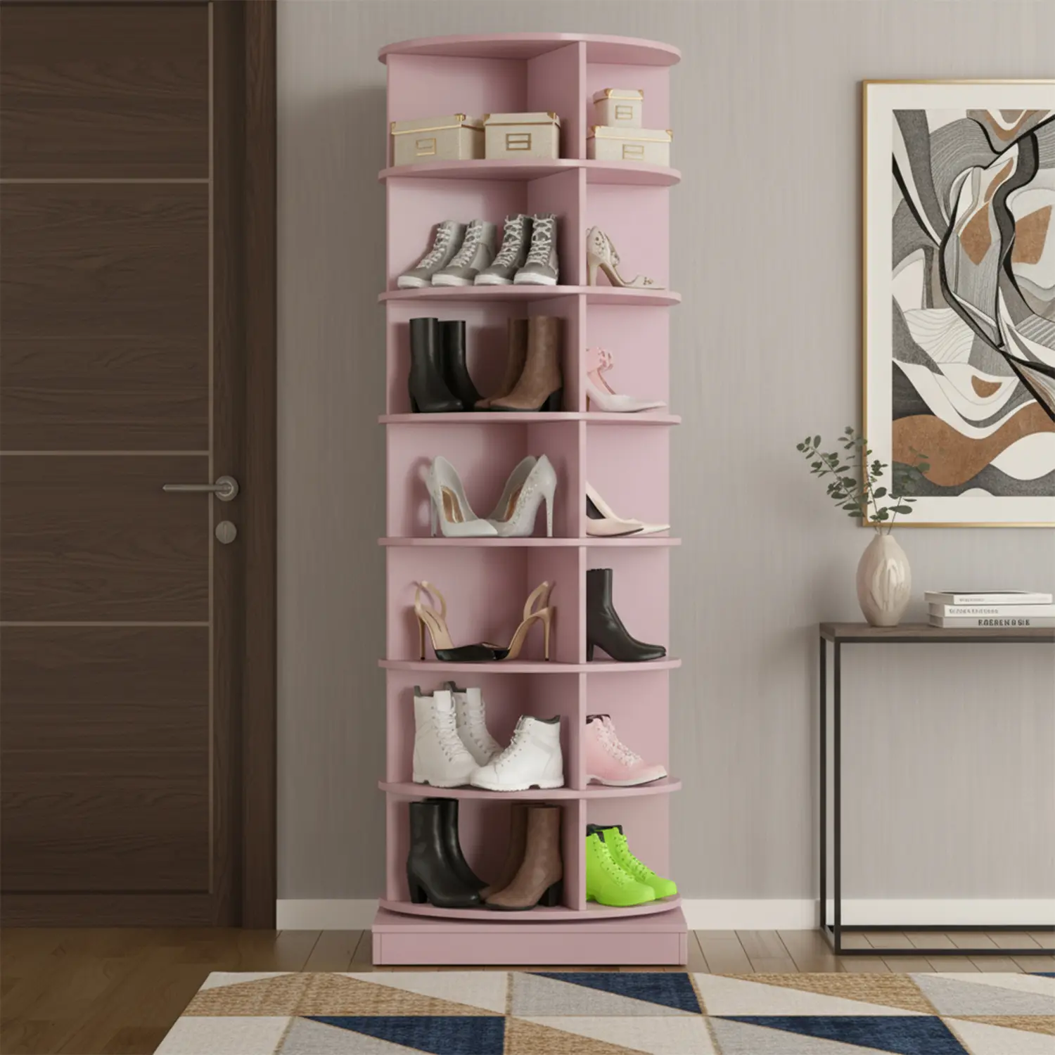 7-Tier 360-Degree Rotatable Round Shoe Shelf Organizer - Lazy Susan Storage Holders & Racks, Vertical Closet Organizer for Shoes and Handbags, Shoe Display, Wardrobe Shoe Rack,dorm room inspo,college dorm essentials,dorm haul
