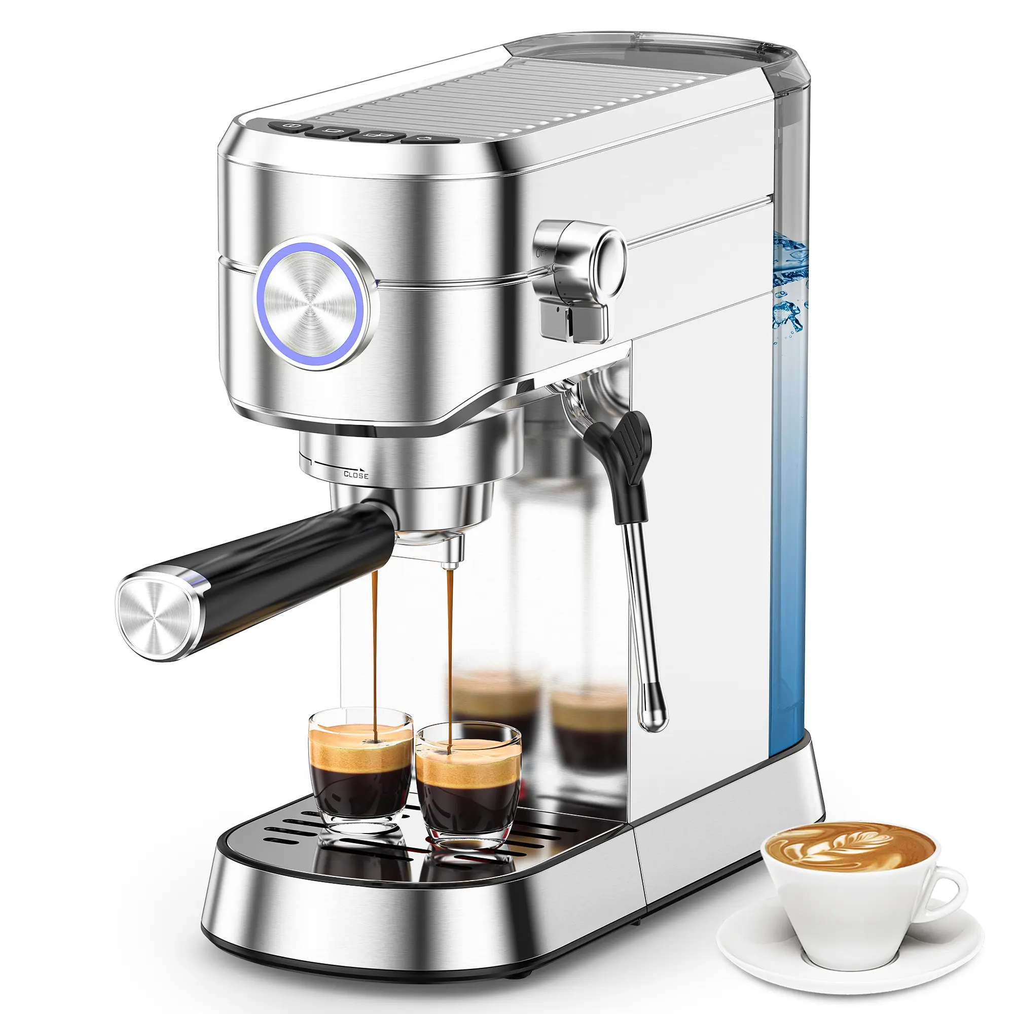 COWSAR 20 Bar Espresso Machine, Professional Espresso Maker with Milk Frother Steam Wand, Compact Stainless Steel Coffee Machine with 40.5oz Removable Water Tank for Cappuccino, Latte