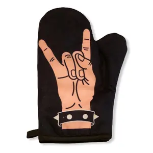 Rock Hand Oven Mitt Metal Rock and Roll Music Graphic Novelty Kitchen Accessories Funny Graphic Kitchenware Bakeware Funny Food  Novelty Cookware Black