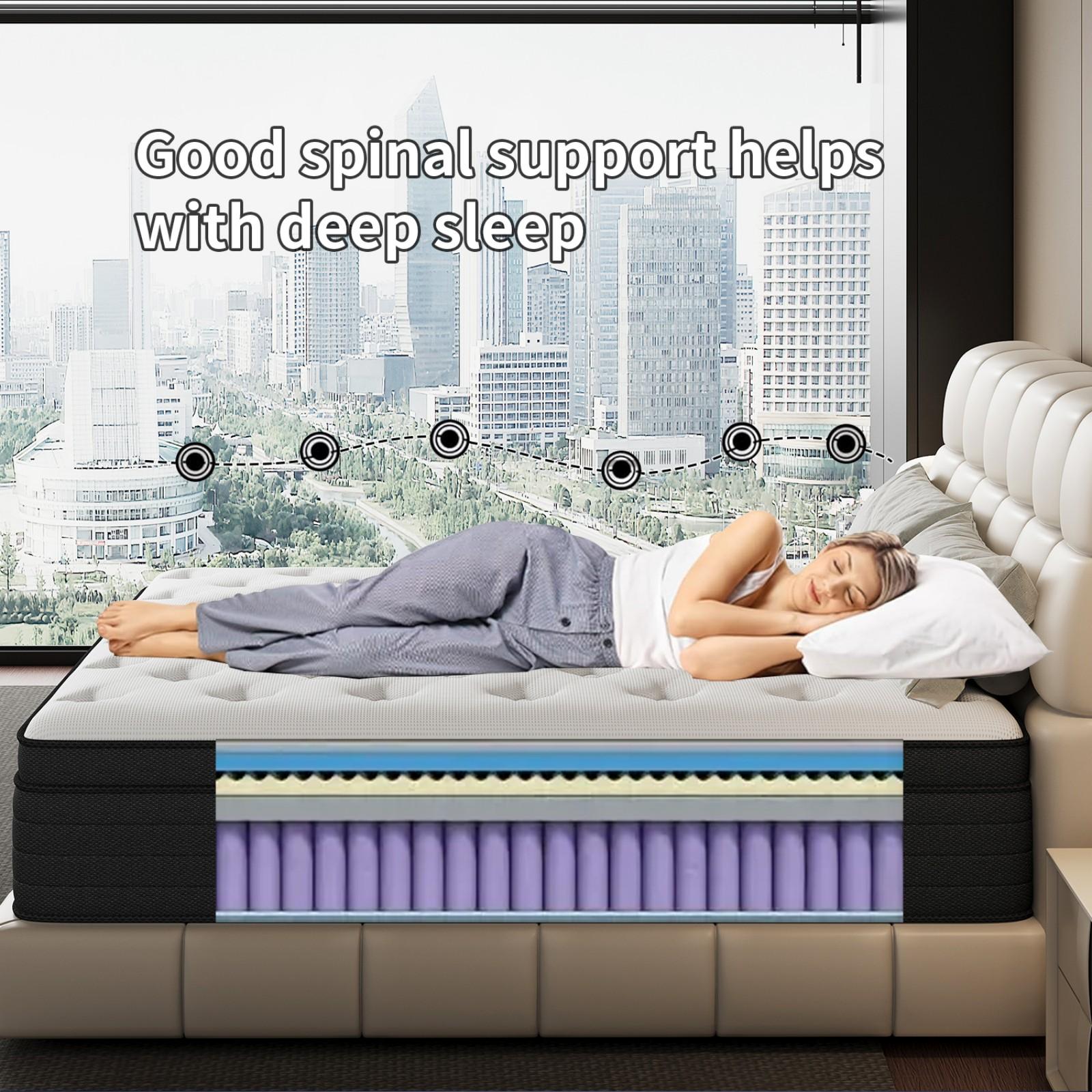 【LODEIJA】8/10/12/14 Inch Twin, Full, Queen, King Mattress Memory Foam And Spring, Hybrid MattressMedium Firmness, Lumbar Support