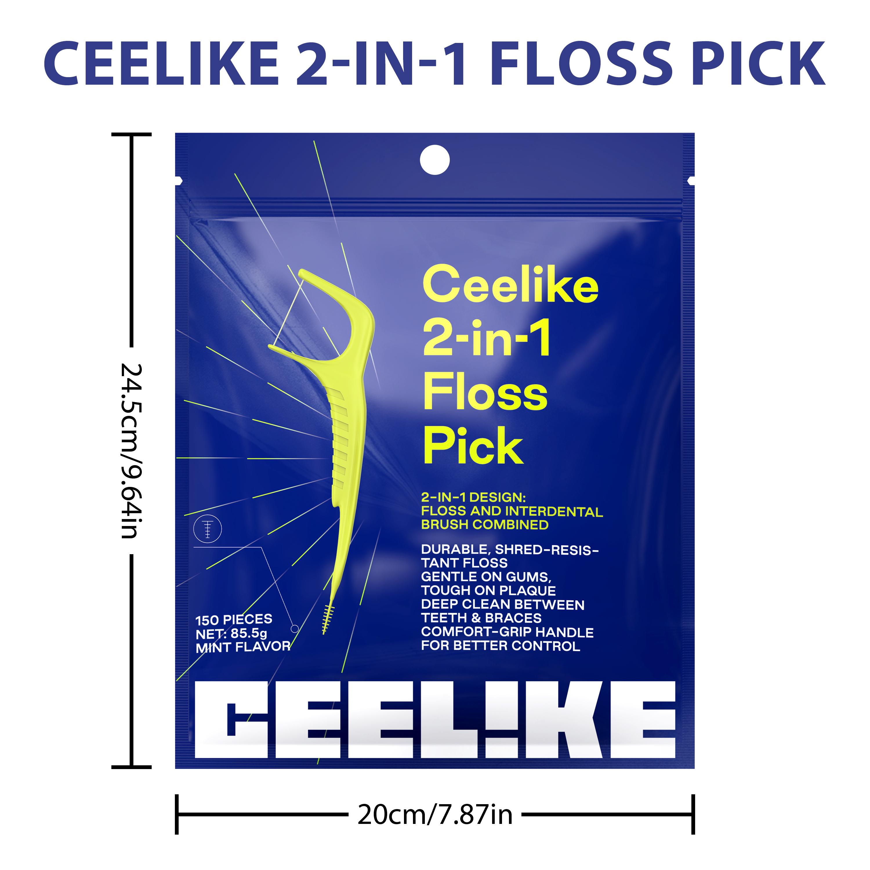CEELIKE 2-in-1 Floss Pick for Efficient Cleaning, Gum Care, and Fresh Breath - 150 Pieces Mint Flavor Daily Care