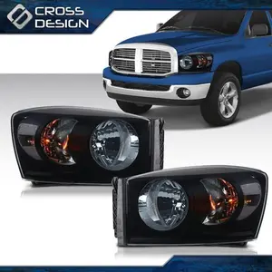 CROSSDESIGN FIT FOR 2006-2009 DODGE RAM 1500 2500 3500 SMOKE LENS BLACK HOUSING HEADLIGHT
