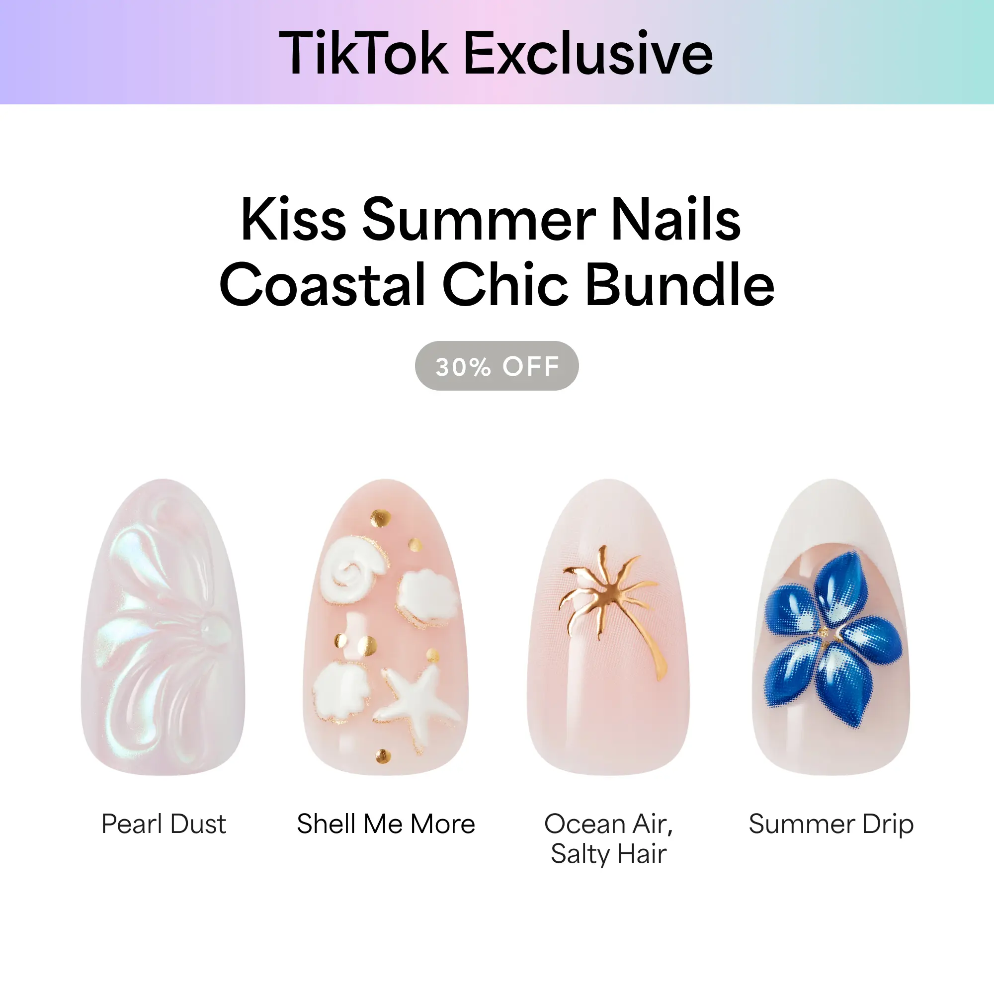 [TikTok Exclusive] Kiss Summer Press On Glue Nails Bundle - Coastal Chic