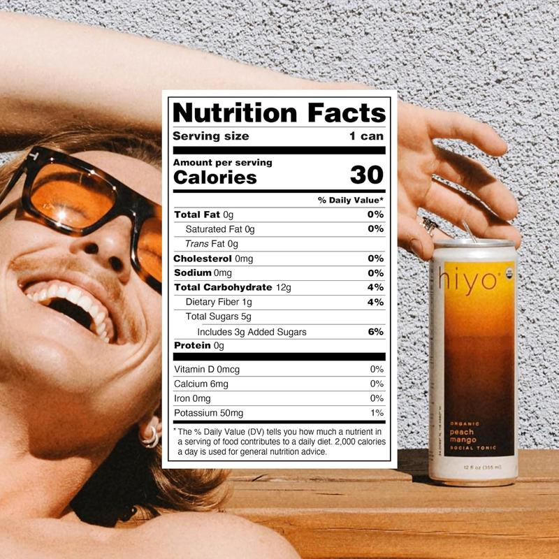 Hiyo Organic Social Tonic - Peach Mango, 12 FZ - N.A. Functional Seltzer, Sparkling Water Crafted with Organic Adaptogens, Nootropics & Botanicals