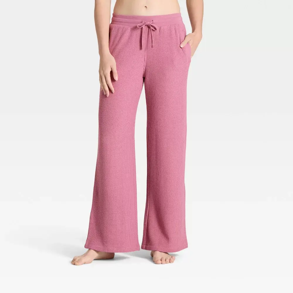 Women's Waffle Knitted Spandex Lounge Pants - Auden, Adjustable Women's Bottoms for Casual Wear