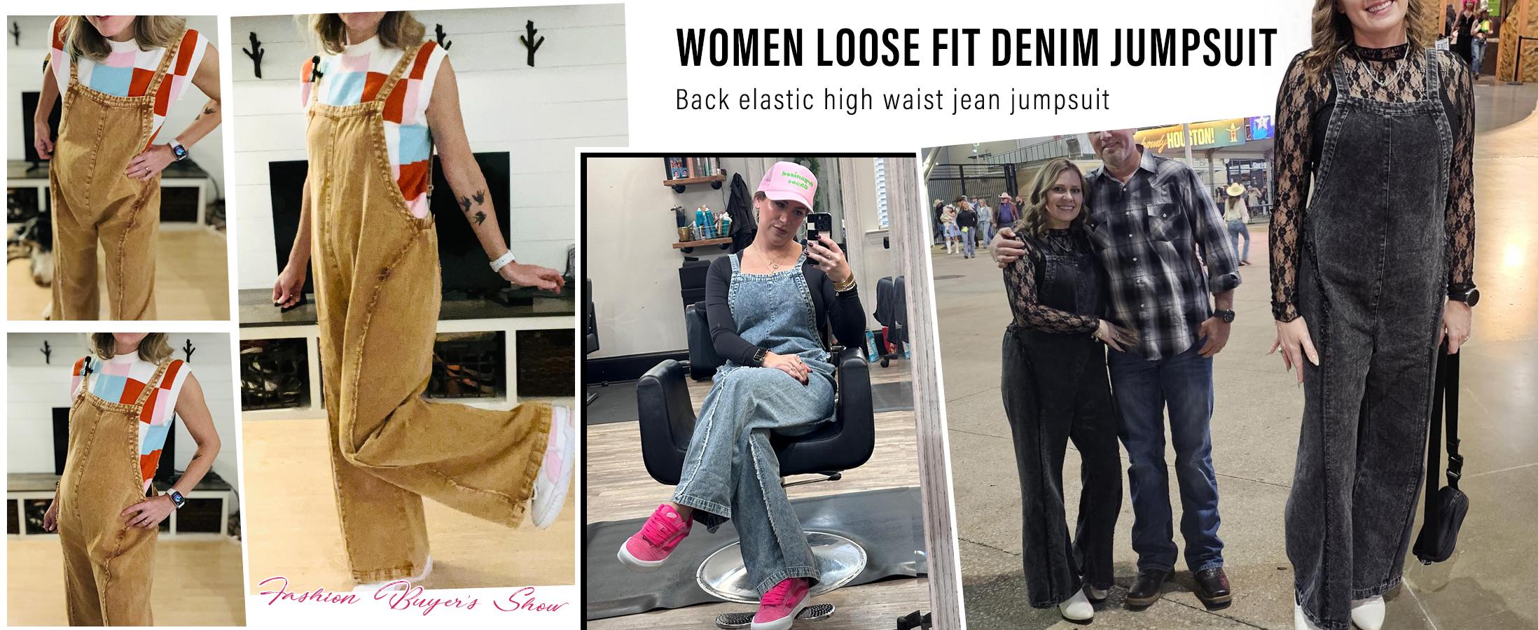 utcoco Women Loose Fit Denim Jumpsuit Adjustable Straps Wide Leg Long Pants Frayed Jean Overalls SpringStatements