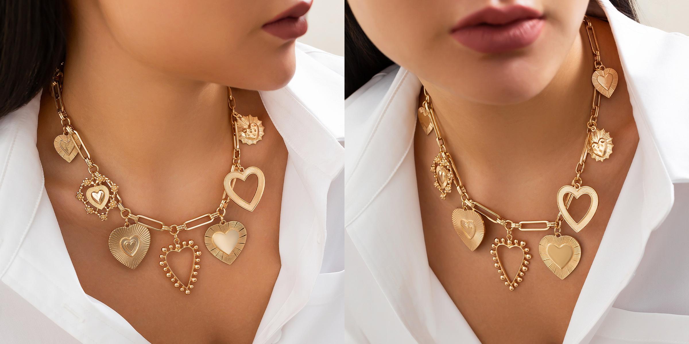 WoodBerry Chunky Gold Necklace for Women Hollow Big Heart Punk Style Pendant Necklace Paperclip Chain Choker Stackable Elegant Fashion Jewelry Gift for Girlfriend