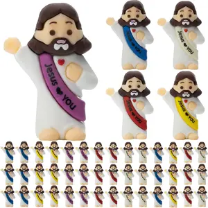 Mini Jesus Figurines 1.36" Small Religious Statue - Jesus Loves You Tiny Rubber Dolls for Sunday School, Easter Basket Stuffers & Church Giveaways