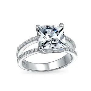 3CT Princess Cut CZ Engagement Ring with Split Pave Shank Wedding Promise Rings Promiserings