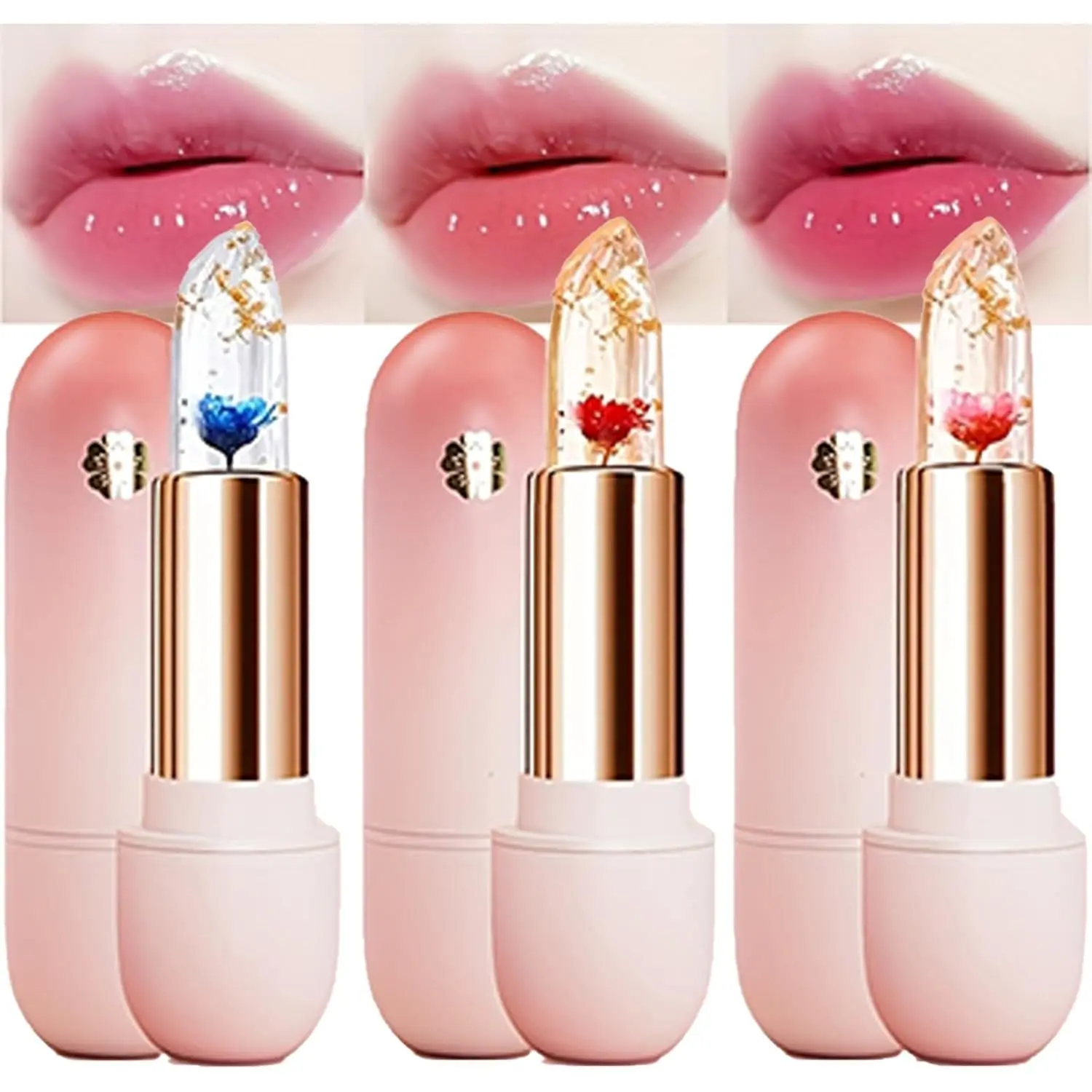 3-Piece Transparent Petal Temperature-Changing Lipstick Set, Waterproof, Long-Lasting, Moisture-Boost Lip Tint, Glossy Cosmetic Summer Essential, Pick Apply