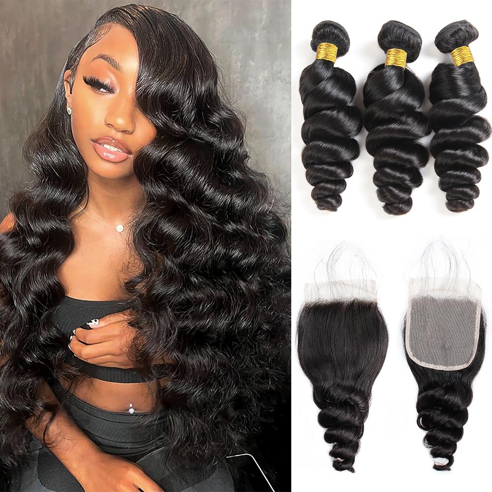 Loose Wave Human Hair Bundle with Closure Brazilian Virgin  display picture 2