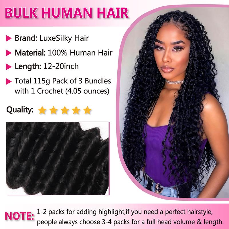 100% Real Human Hair Braiding Hair Deep Wave Bohemian Deep Wave Bulk 100% Human Braiding Hair for Boho Braids Wet and Wavy Boho Knotless Braids Hair Extensions No Weft Natural Color 100% Real Human Hair Braiding Hair Deep Wave Bohemian Deep Wave Bulk 100% Human Braiding Hair for Boho Braids Wet and Wavy Boho Knotless Braids Hair Extensions No Weft Natural Color