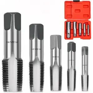 Professional 5 NPT Pipe Tap Set, Carbon Steel NPT Thread Forming Taps and Drill Bits Series Set Tool, Sizes Includes 1/8", 1/4", 3/8", 1/2", 3/4" in Storage CaseQuesear
