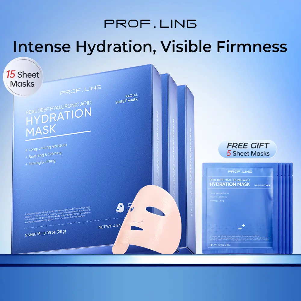 [Bundle For Livestream Only] REAL DEEP Hyaluronic Acid Hydration Face Mask - 24H Moisturizing for Dry & Sensitive Skin, with Niacinamide & Panthenol, Soothing Camellia Sheet Mask for Plumping, Firming & Brightening, 5 Count summerwins,summerwins