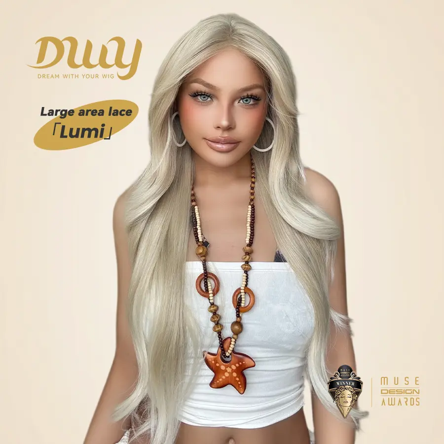 Lumi - DWY New Design 13x6 Lace Front Free Part Long-Length Curly Platinum Blonde Glueless Synthetic Wig for Women 28 Inches Glamour Versatile Looks Easy Wear Special Events