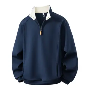 Spring/Autumn Half-Zip Mock Neck Sweatshirt for Men — Trendy Casual Loose Fit with Stand Collar and Long Sleeves