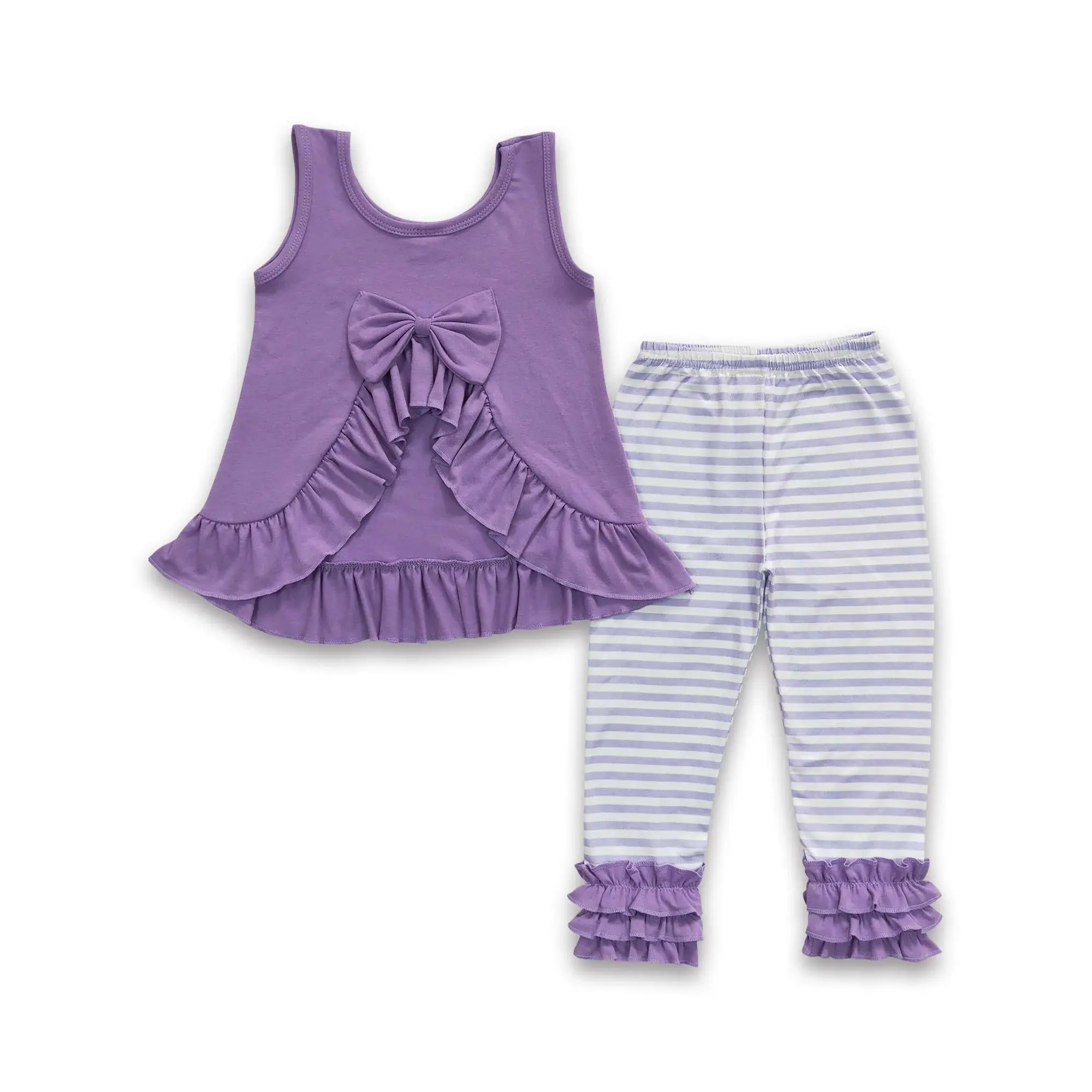 Cocokids Kids Girl Spring Clothing Set Purple Bows & Ruffles Pants Outfit Trendy Pants Outfit