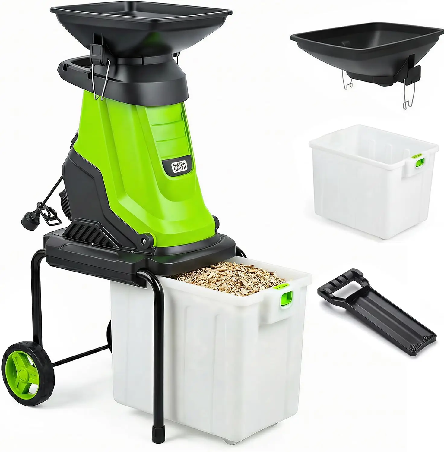 15-Amp Electric Wood Chipper - Leaf Mulcher & Shredder with Plastic Body and Wheels, Ideal for Yard Cleanup and Yard Users