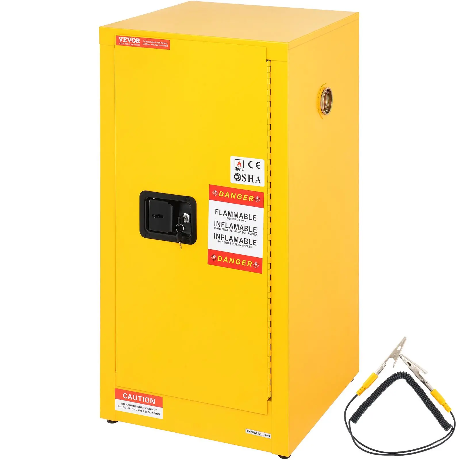 VEVOR Flammable Safety Cabinet,  16 Gal, Cold-Rolled Steel Flammable Liquid Storage Cabinet, 18.1 x 18.1 x 35.4 in Explosion Proof with 2 Adjustable Shelves 1 Door for Commercial Industrial Use, Yellow, Adjustable Storage Cabinets, All Steel Cabinets
