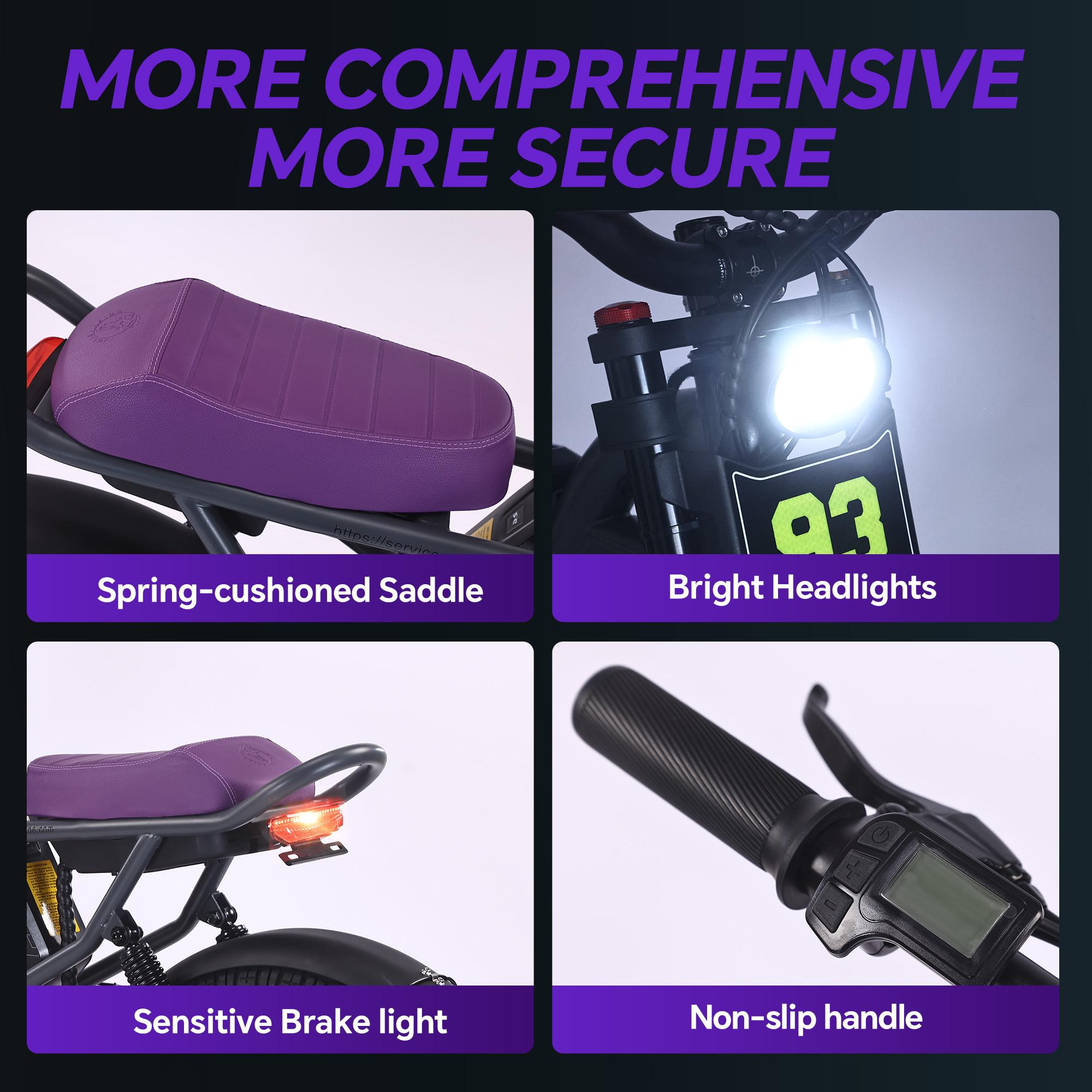 Upgraded electric bicycle with high carbon steel frame, hydraulic shock absorption, full suspension system, top speed of 32mph, 48V 1500W motor, riding assistance range of 40-70 miles, 20 * 4.5-inch all terrain tires, snow tires, off-road motorcycle